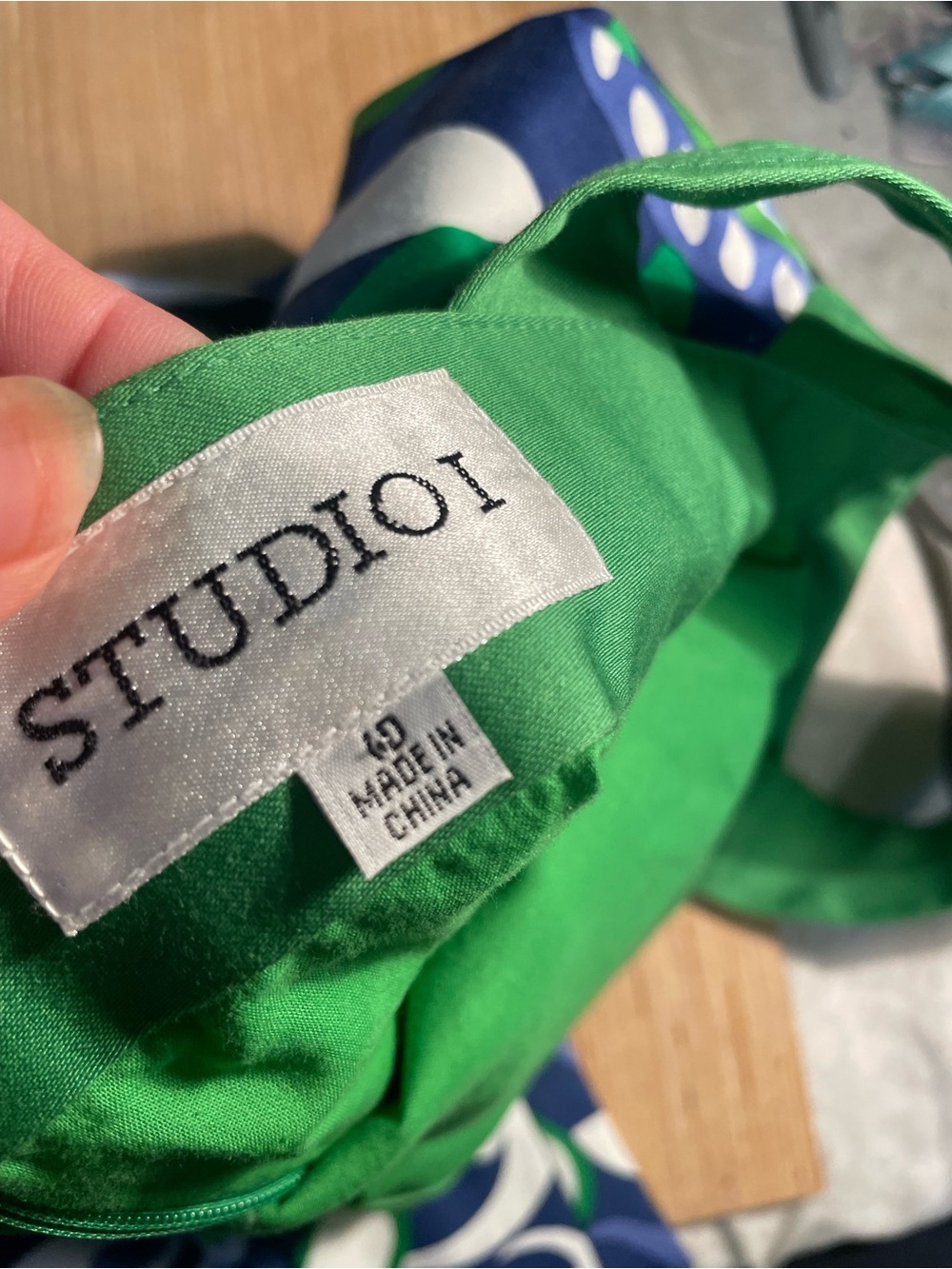 Studio I Green and Blue Polka Trim Dress Top Size 10